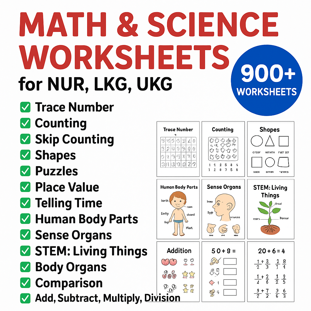 900+ Math & Science Worksheets